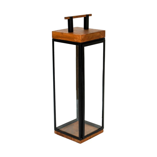 Grace Tall Lantern in Acacia Wood and Black
