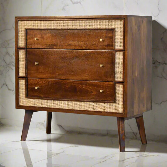 chestnut chest of draws with woven front