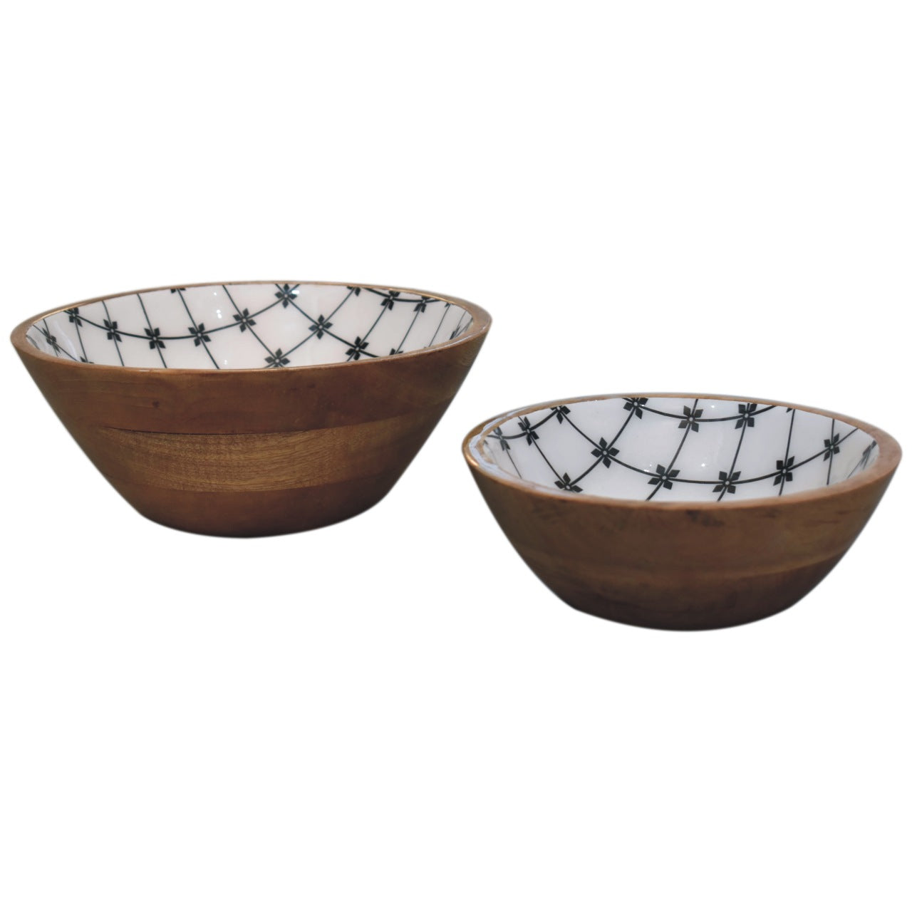 mango wood and floral patterned bowl set
