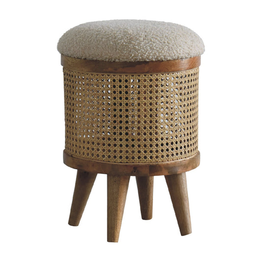 rattan and boucle footstool