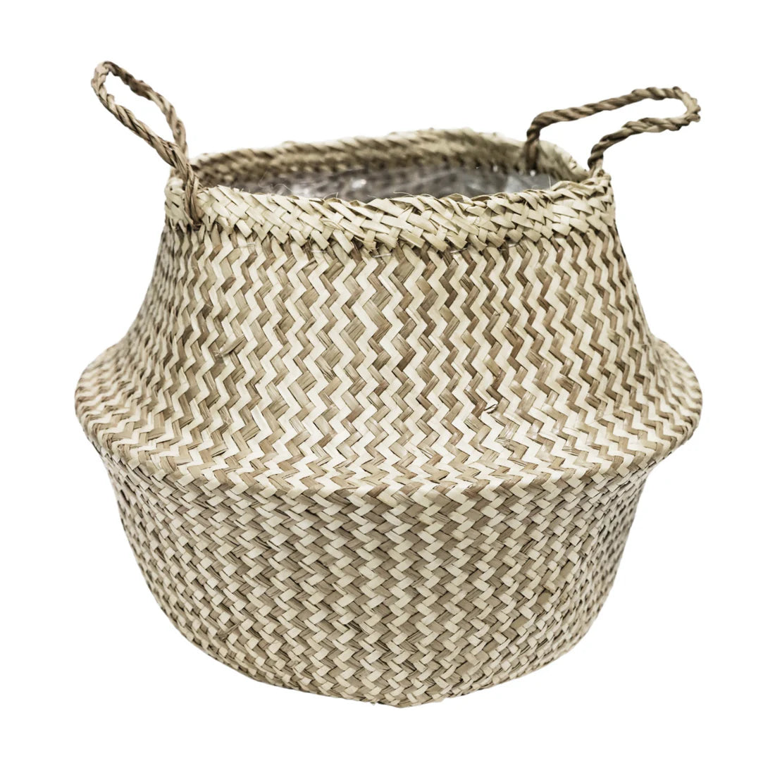 Seagrass Chevron Lined Basket White Medium