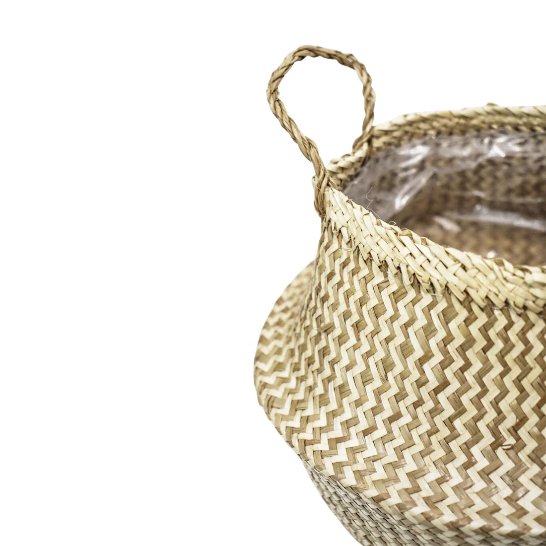 Seagrass Chevron Lined Basket White Medium