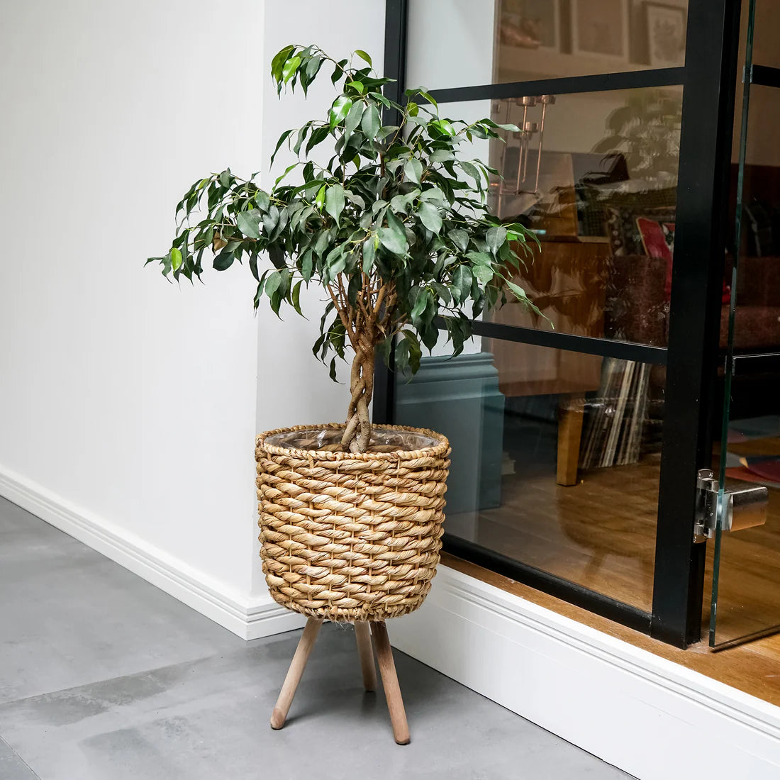 Water Hyacinth Lined basket on Legs