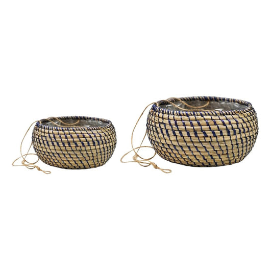 Hanging Seagrass Navy Planter Set of 2