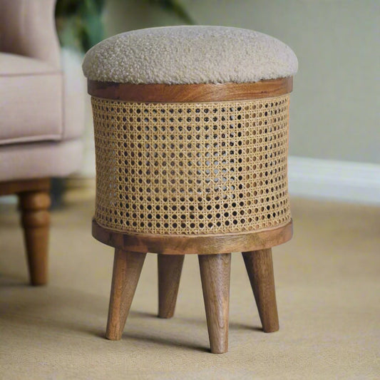 rattan and boucle footstool