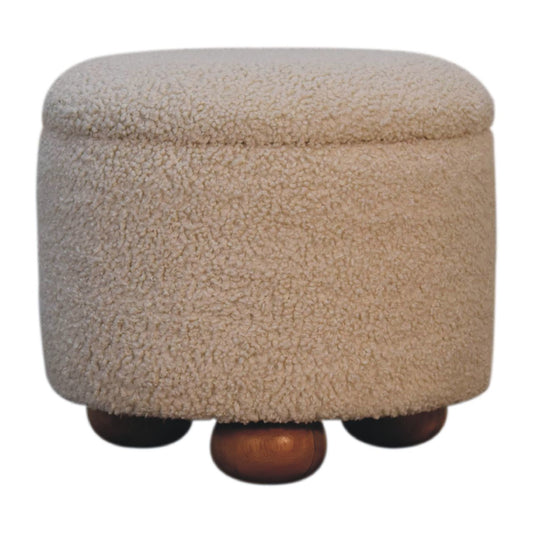 Cream Boucle Storage Footstool