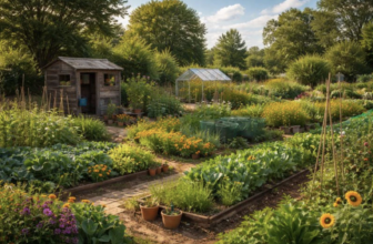 spring garden allotment in full bloom
