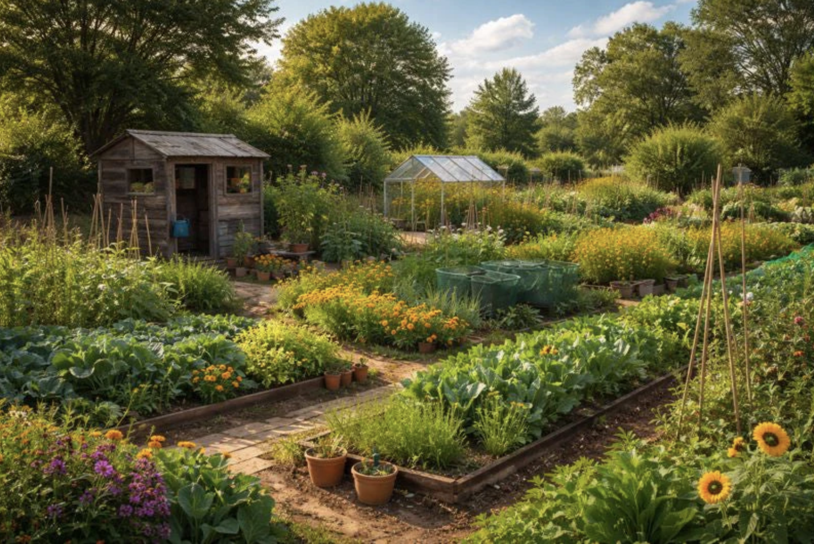 spring garden allotment in full bloom