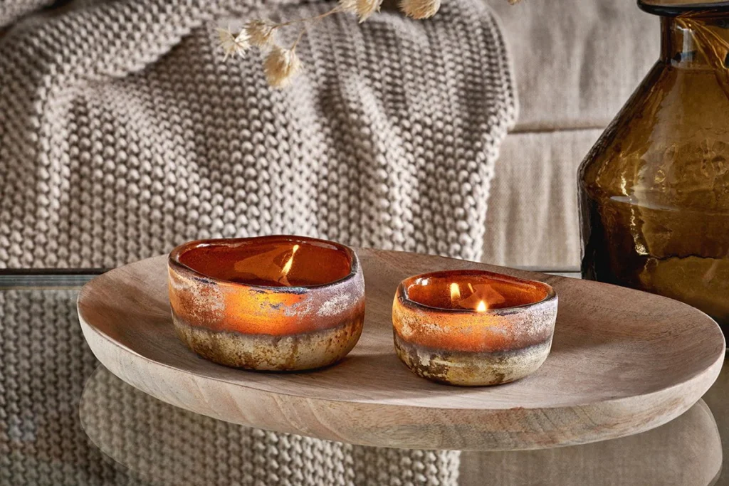 Tealight Holders Set of 2 in Dark Amber