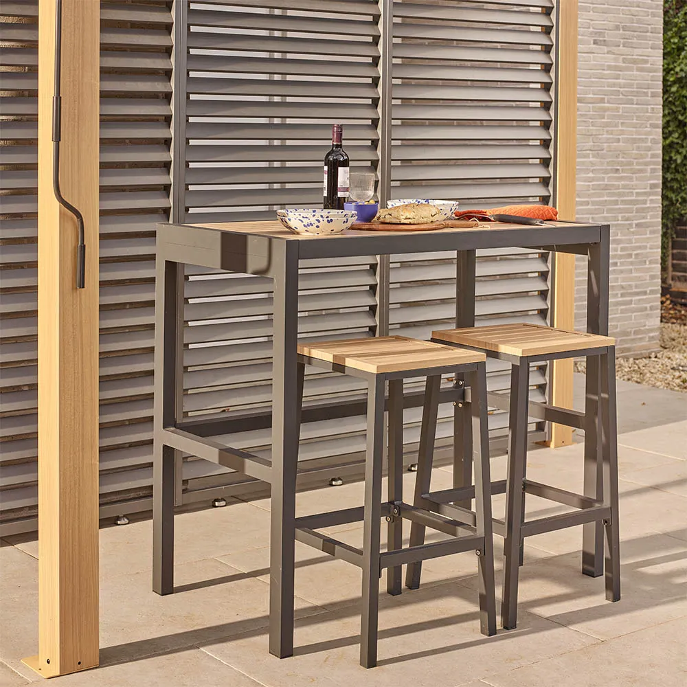 The Best Outdoor Kitchen Set-ups for Summer 2026 for Sustainable Brands Savannah Bar Table and 2 Bar Stools - Oak