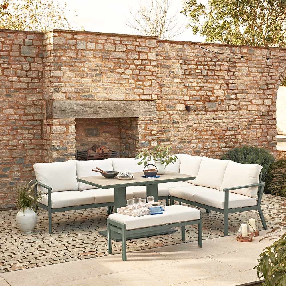 Cream modular lounge dining set with adjustable height table