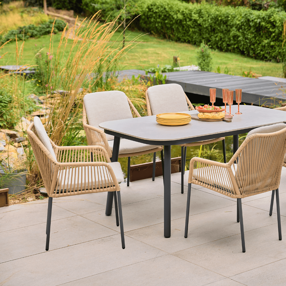 outdoor garden dining set in a wheat colour
