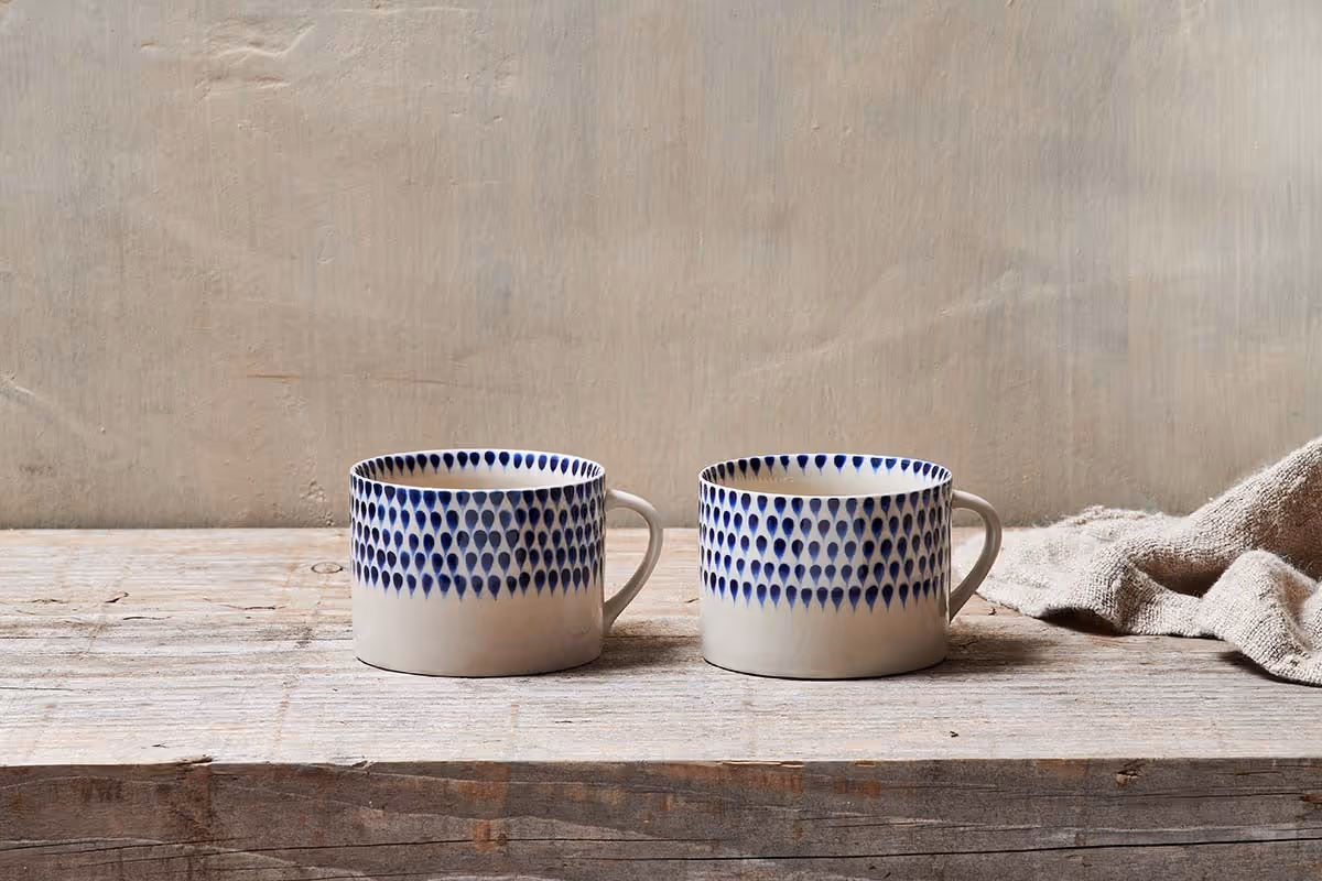 Indigo drop mug in cream and indigo by Nkuku 