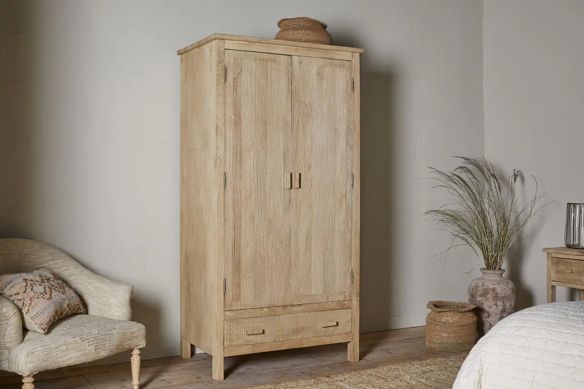 Vivian grooved natural wardrobe in bedroom by Nkuku