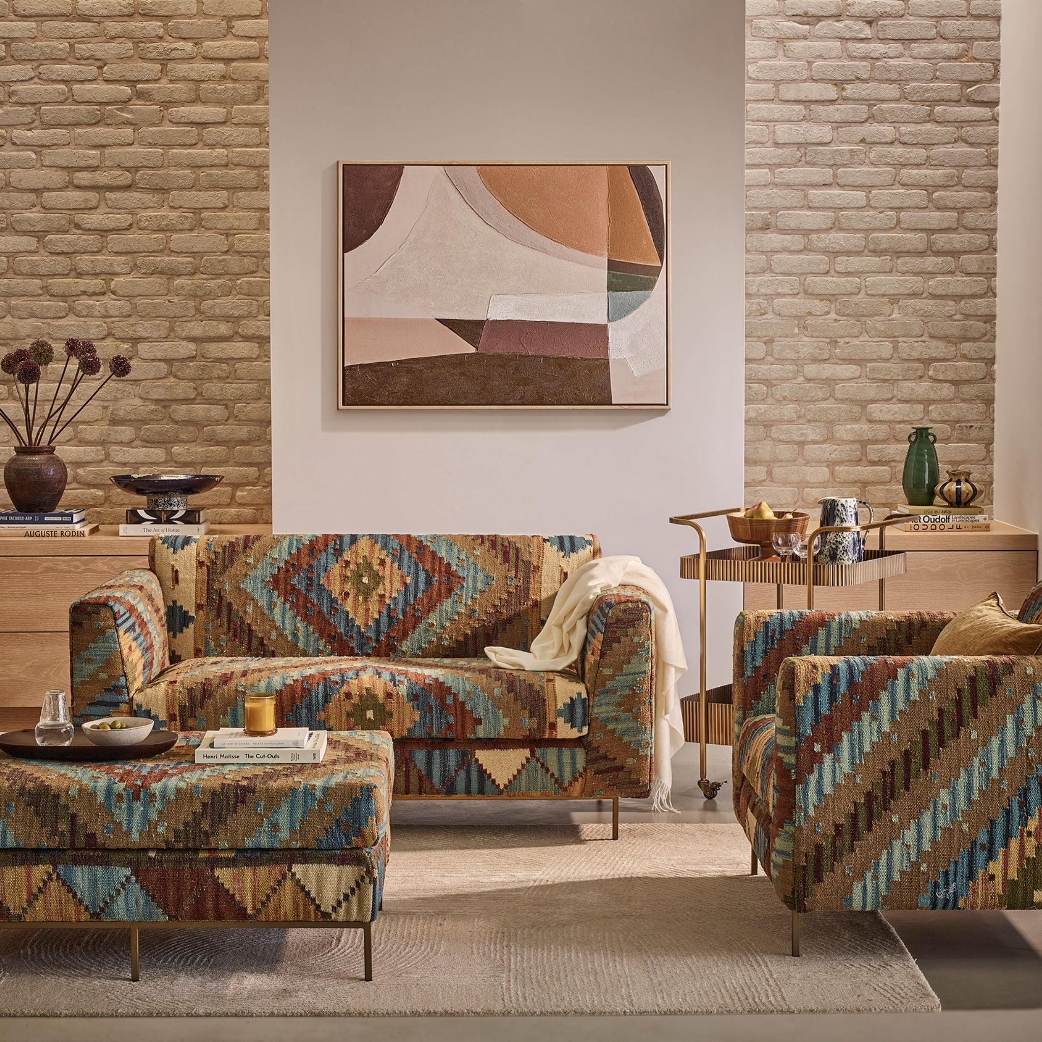 Atkin and thyme jaipur kilim archair and footstool