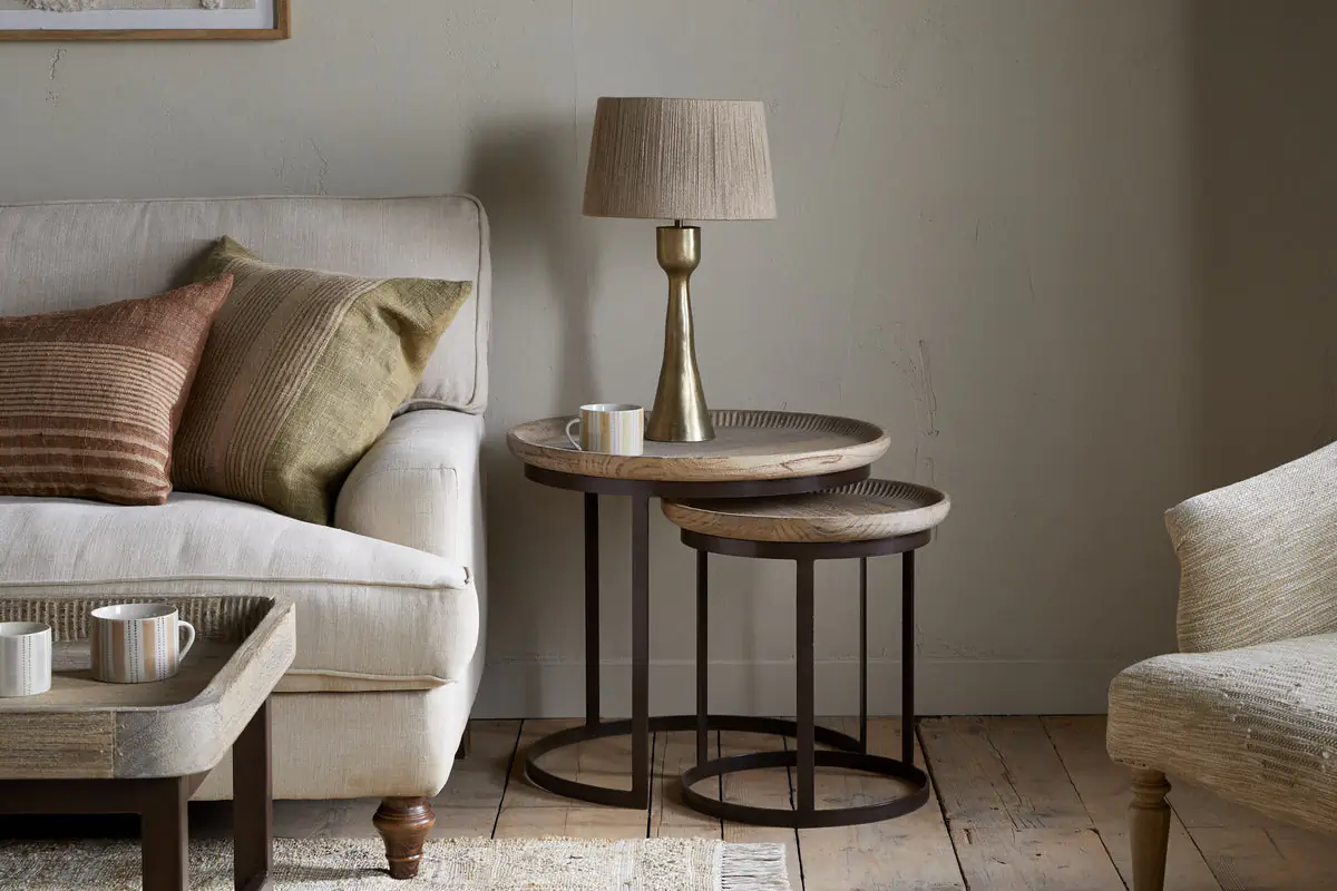 Nisha reclaimed wood and iron set of nesting coffee tables.