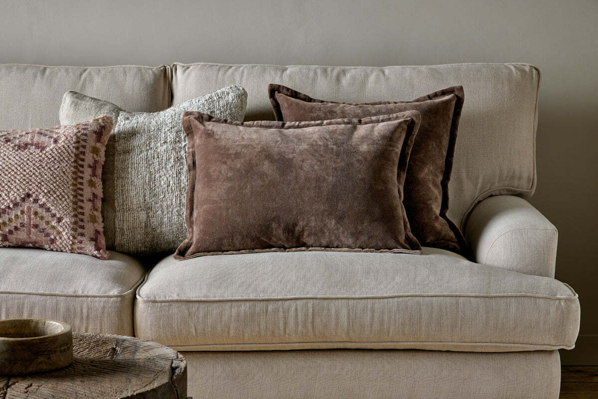 Renwal velvet and linen cushion cover in brown