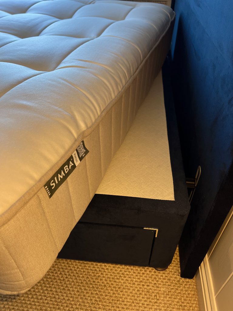 I Slept on the Simba Natural Hybrid Source Mattress for a Month: Here's My Honest Review Simba Natural Hybrid Source mattress with the Jesmond Bed frame in navy velvet