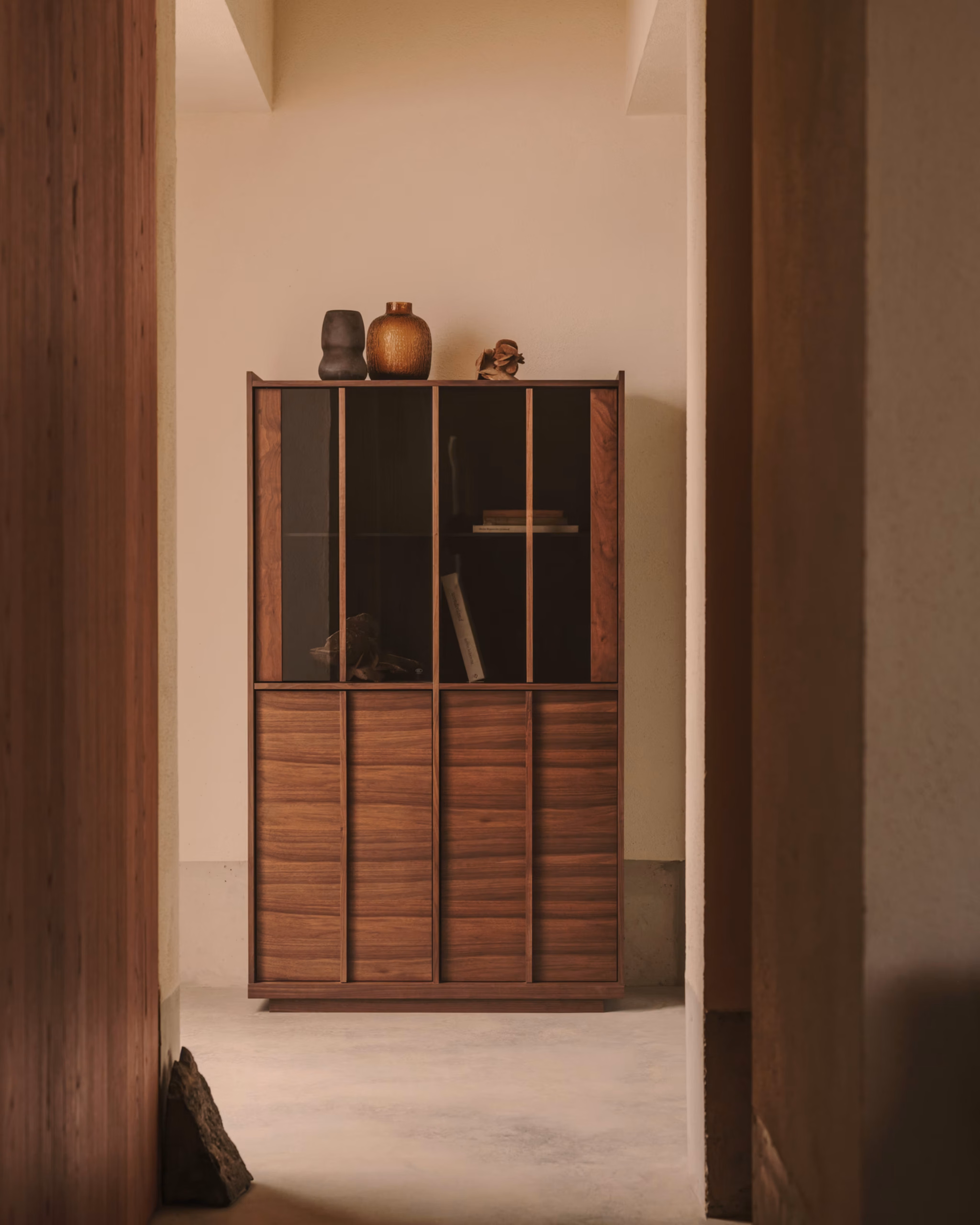 Autumn Winter Home Trends 2026: A Sustainable Edit Display cabinet in solid walnut and walnut veneer dark finish.