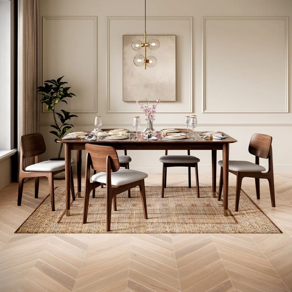 Autumn Winter Home Trends 2026: A Sustainable Edit Extending Table Walnut Dining Set with 6 Walnut Dining Chairs in a dining room.